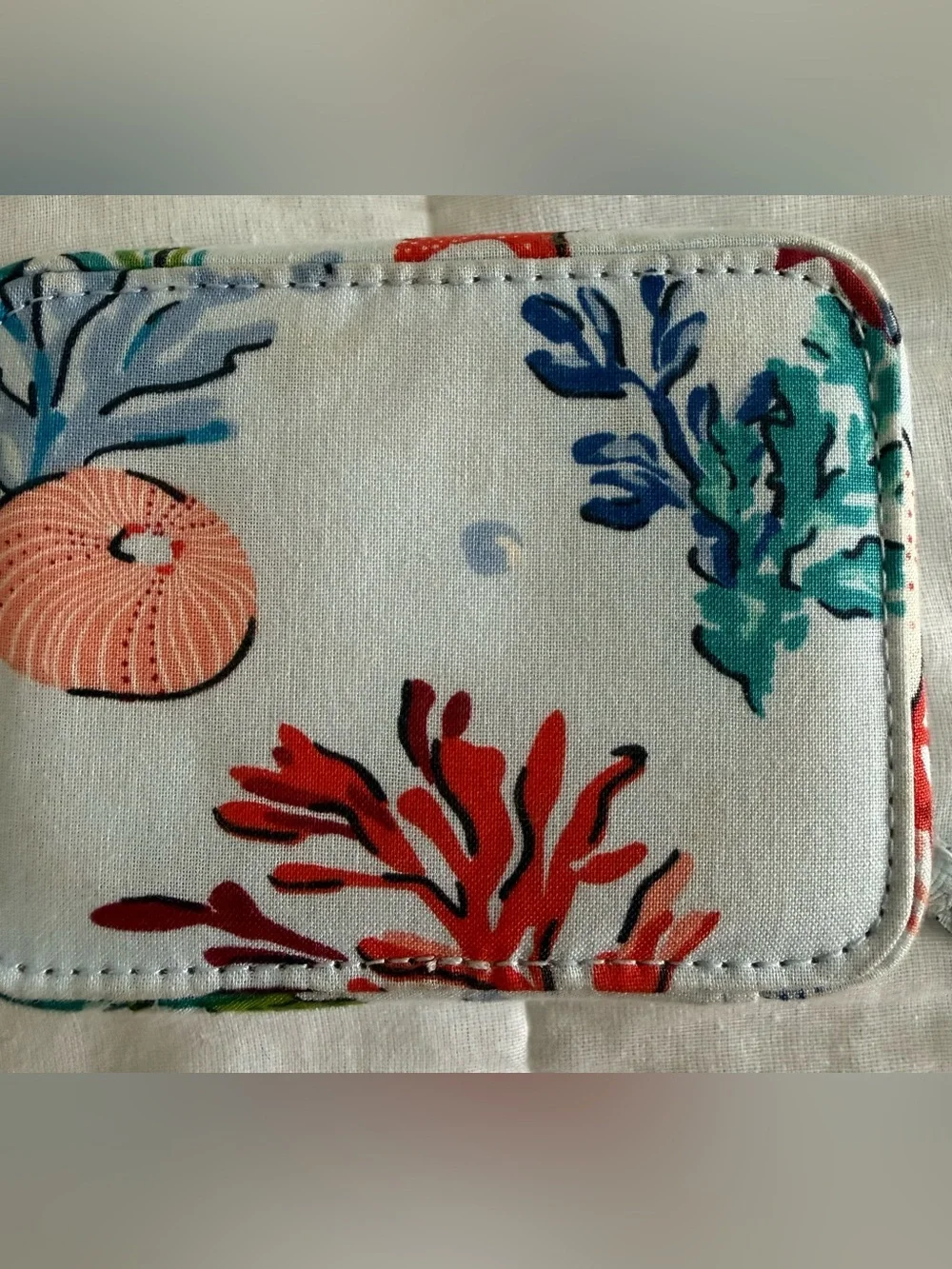 Vera Bradley pill box.  Pale Blue Fabric Label with logo.